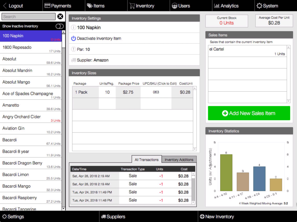 screenshot of Liquid Assets Point of Sale